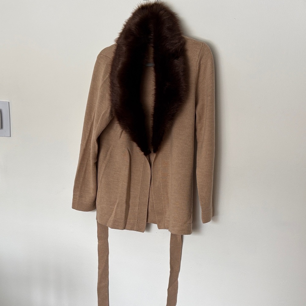 New Talbots Merino wool Sweater with Faux Fur Trim